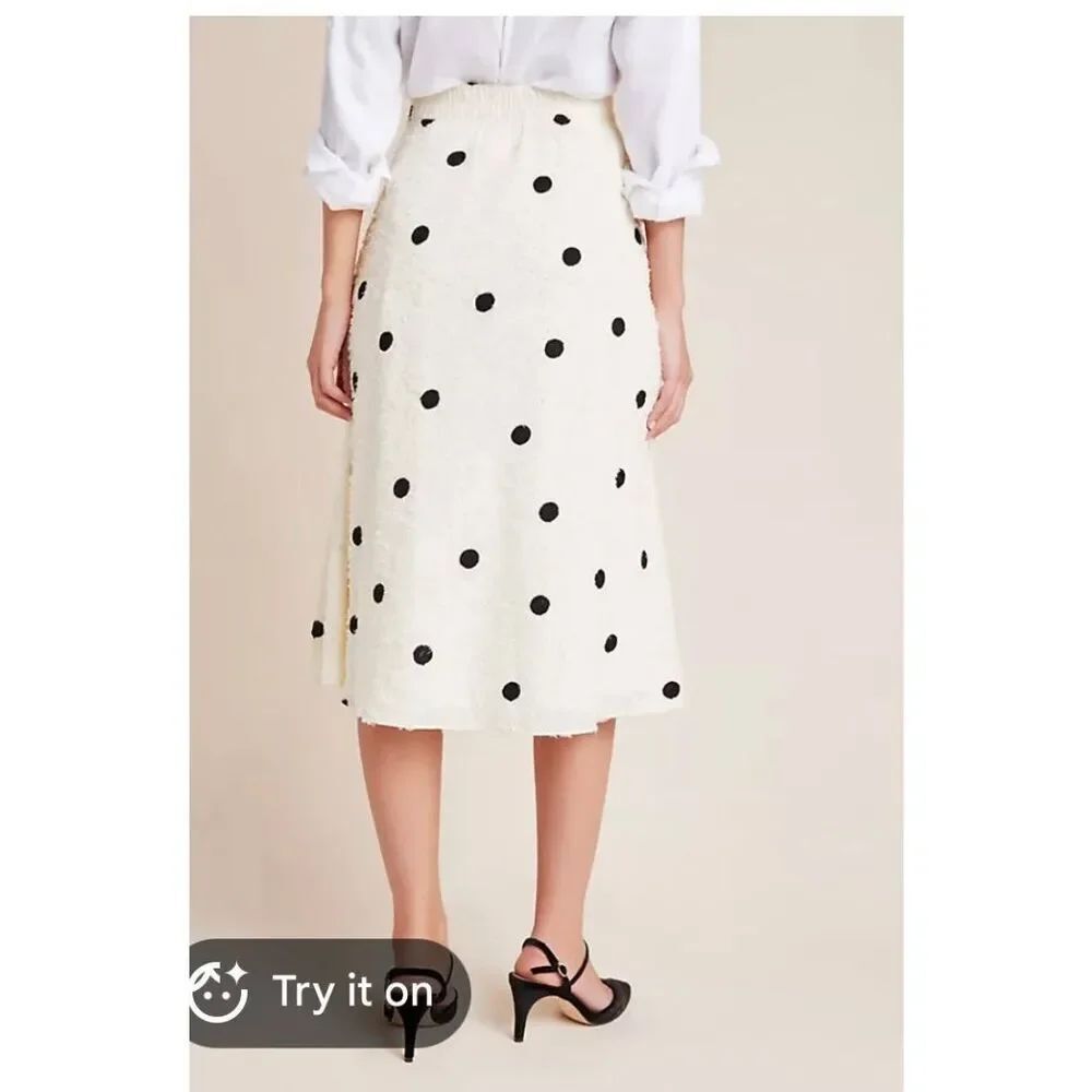 Anthropologie eri + ali Cream Textured Polka Dot Midi Skirt sz 1X NWT